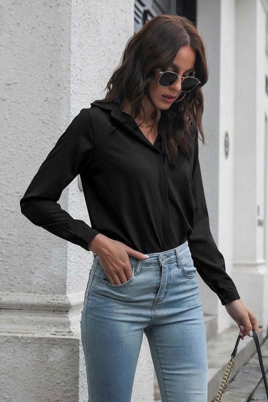 Casual Long Sleeved Chiffon Shirt - Doublju