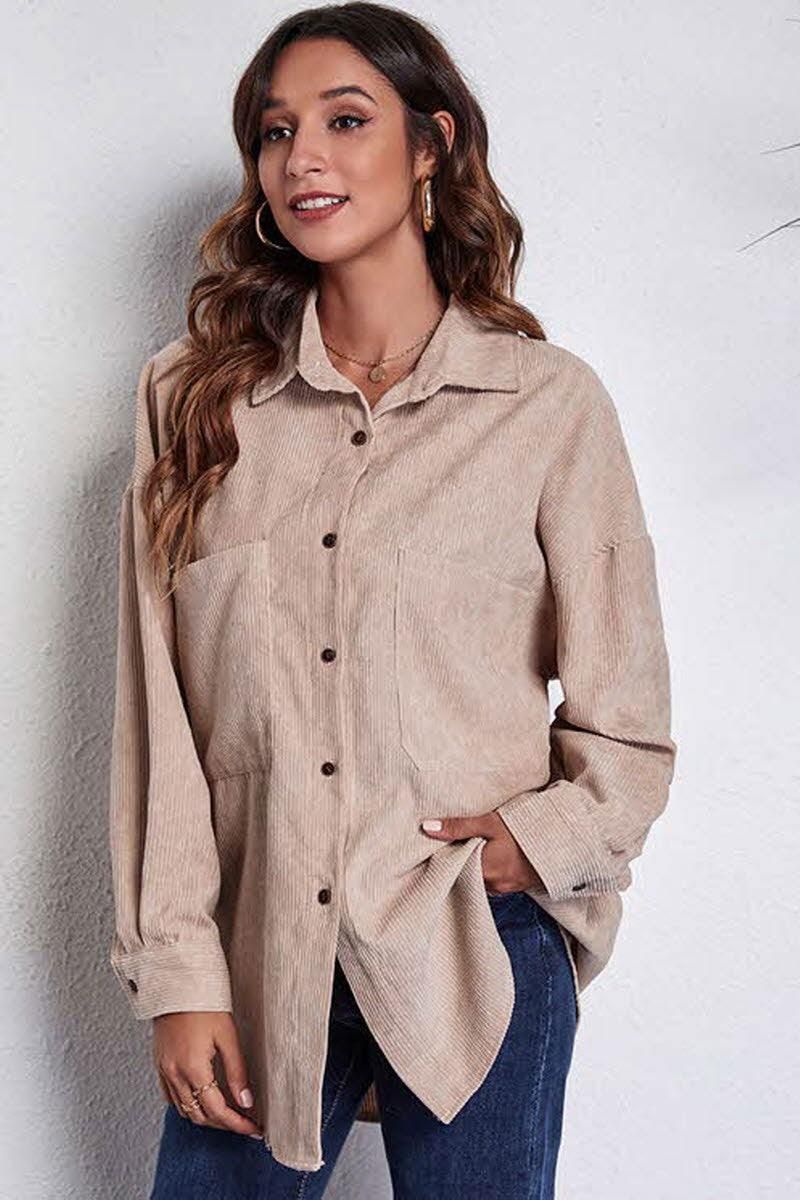 STITCHING POCKETS CORDUROY SHIRT - Doublju
