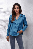 Solid Color Silk Long Sleeved Shirt - Doublju