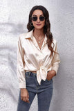 Solid Color Silk Long Sleeved Shirt - Doublju