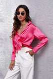 Solid Color Silk Long Sleeved Shirt - Doublju