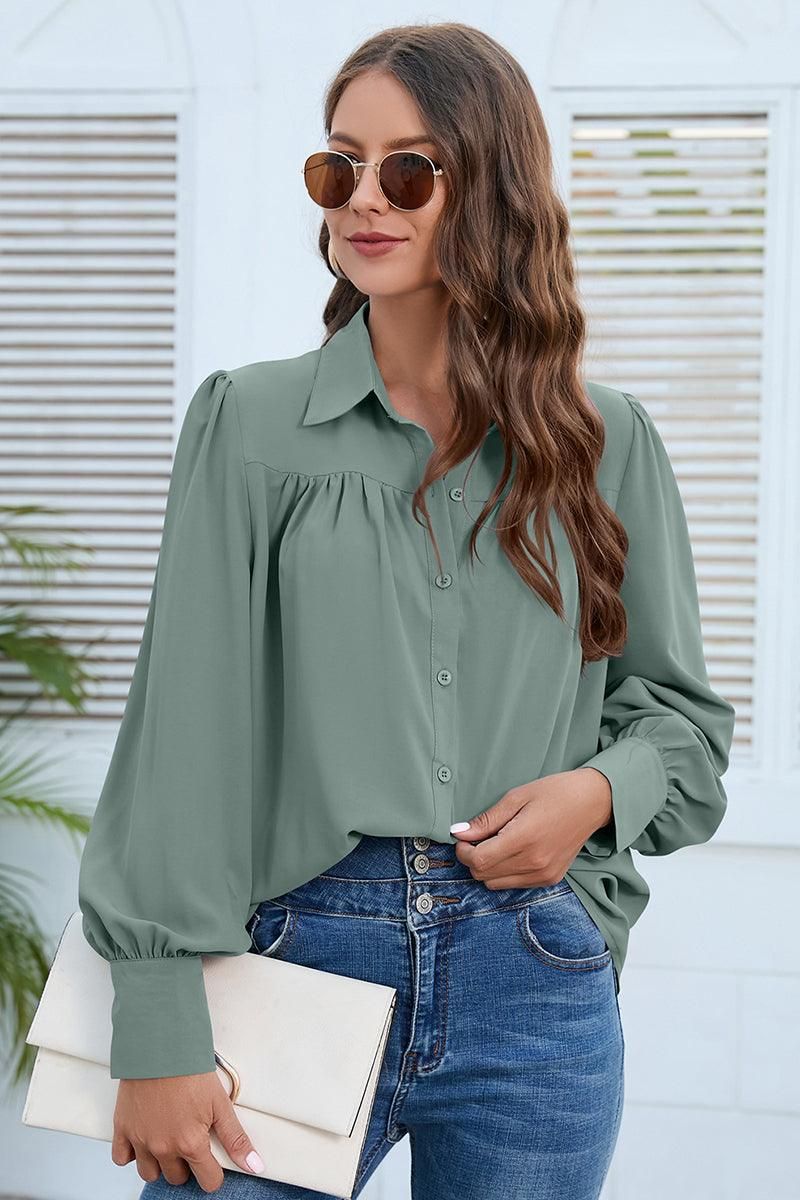 BUTTON DOWN DAILY BASIC BLOUSE - Doublju