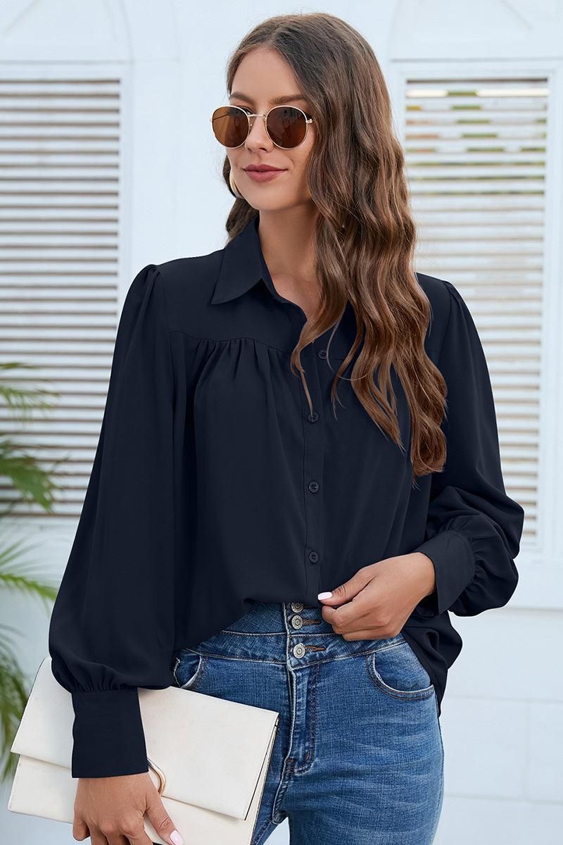 BUTTON DOWN DAILY BASIC BLOUSE - Doublju