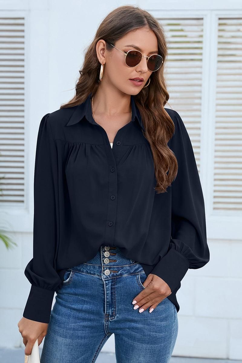 BUTTON DOWN DAILY BASIC BLOUSE - Doublju