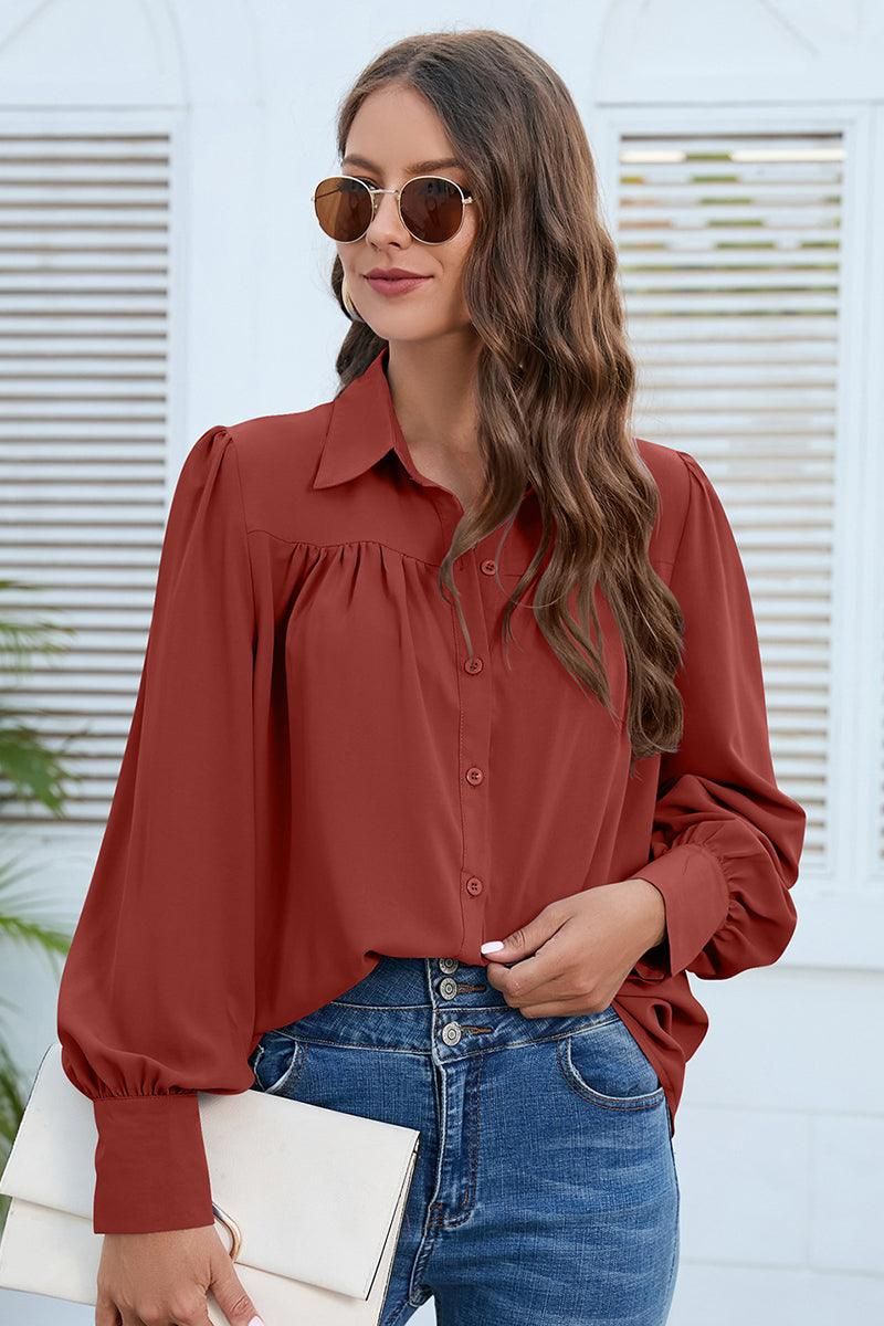 BUTTON DOWN DAILY BASIC BLOUSE - Doublju