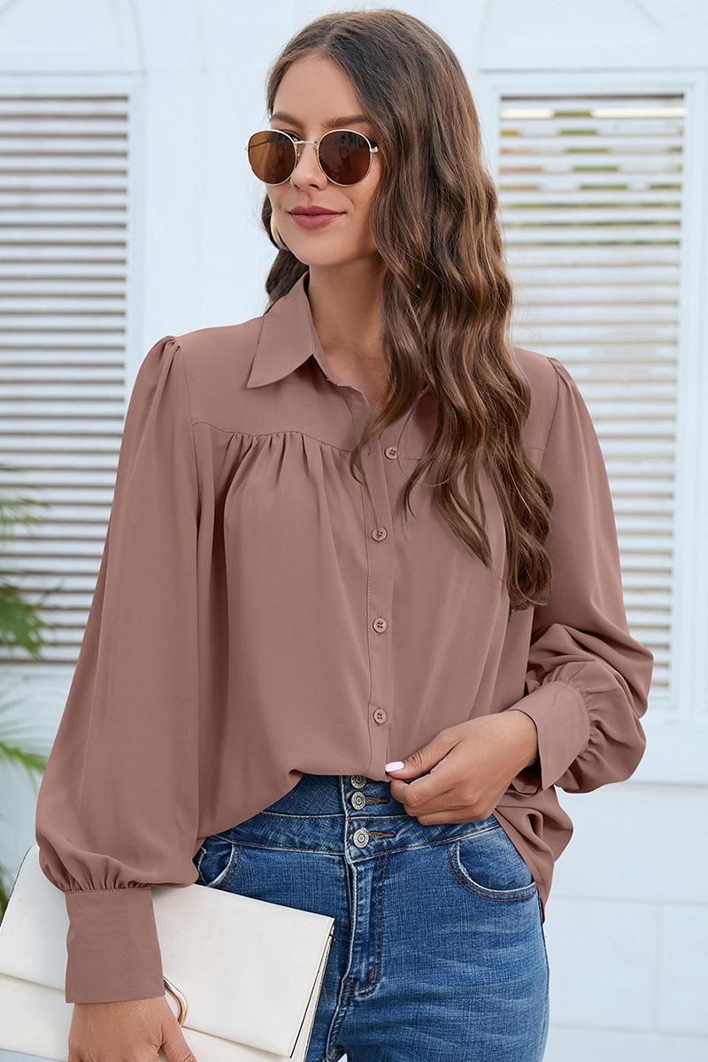 BUTTON DOWN DAILY BASIC BLOUSE - Doublju