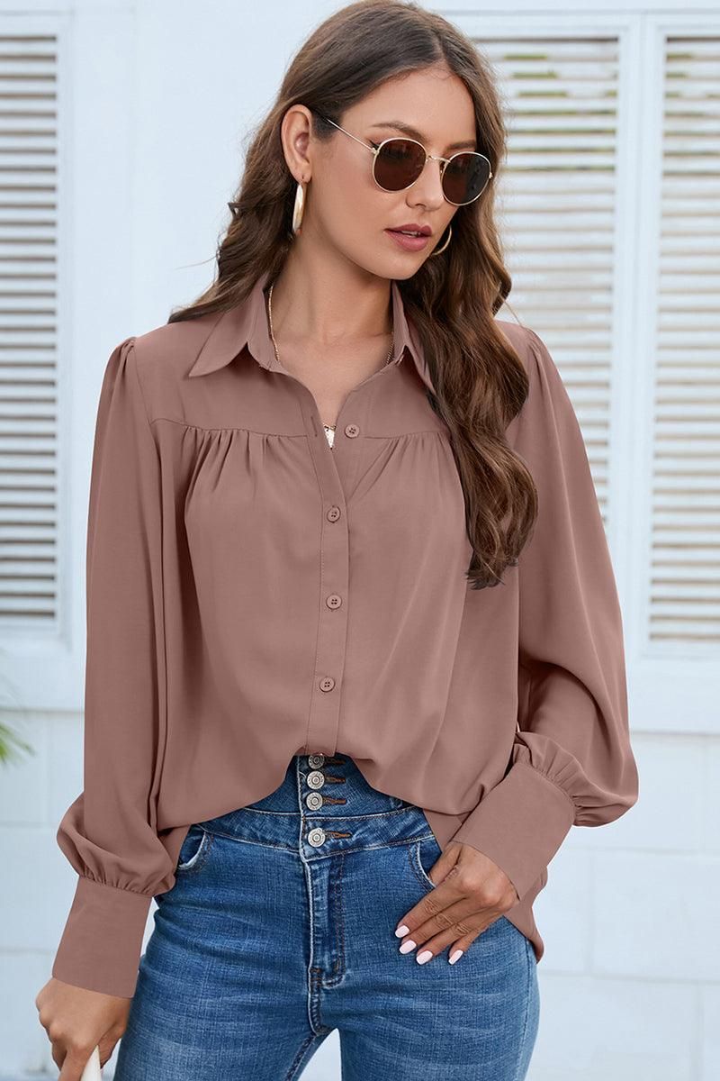 BUTTON DOWN DAILY BASIC BLOUSE - Doublju