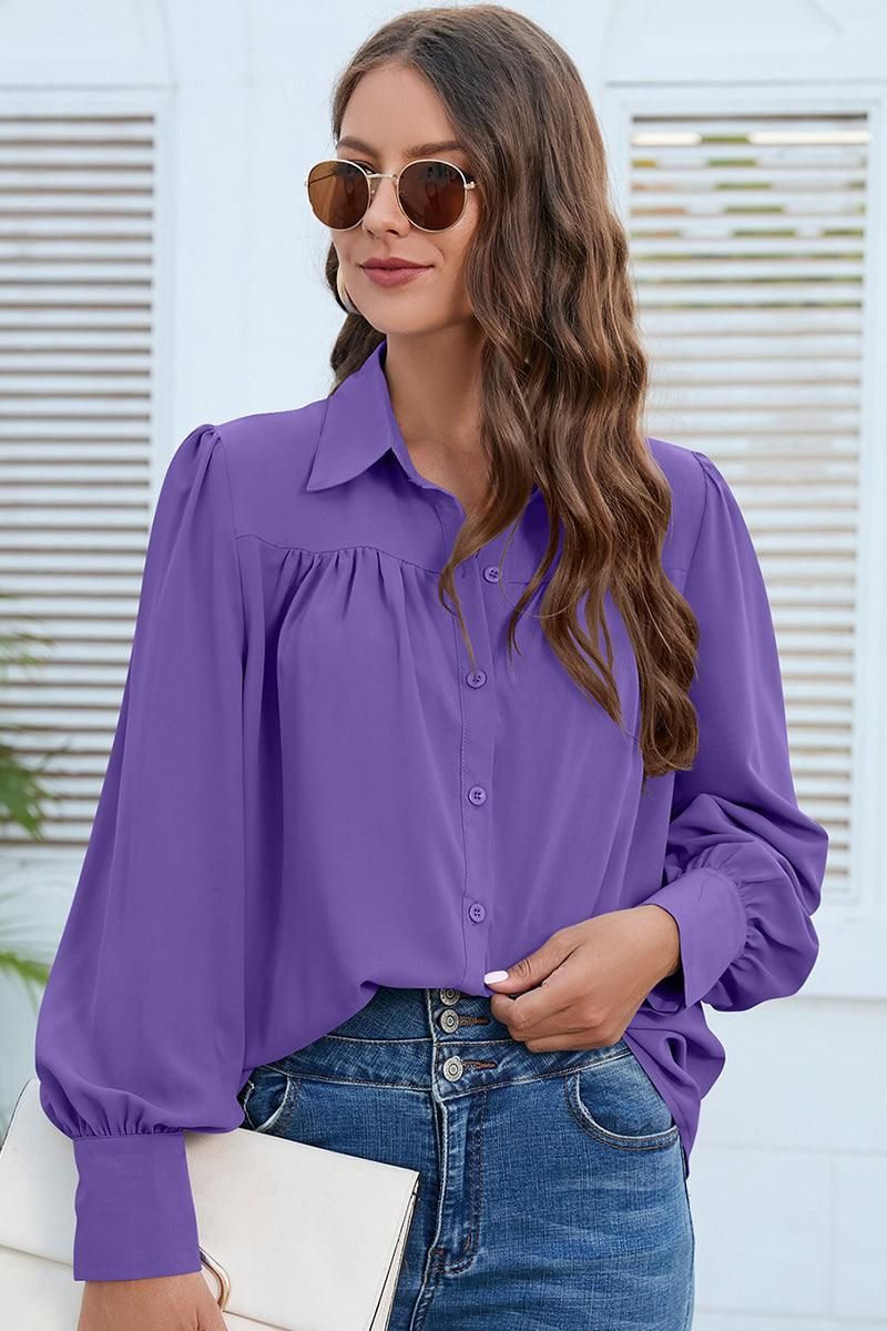 BUTTON DOWN DAILY BASIC BLOUSE - Doublju