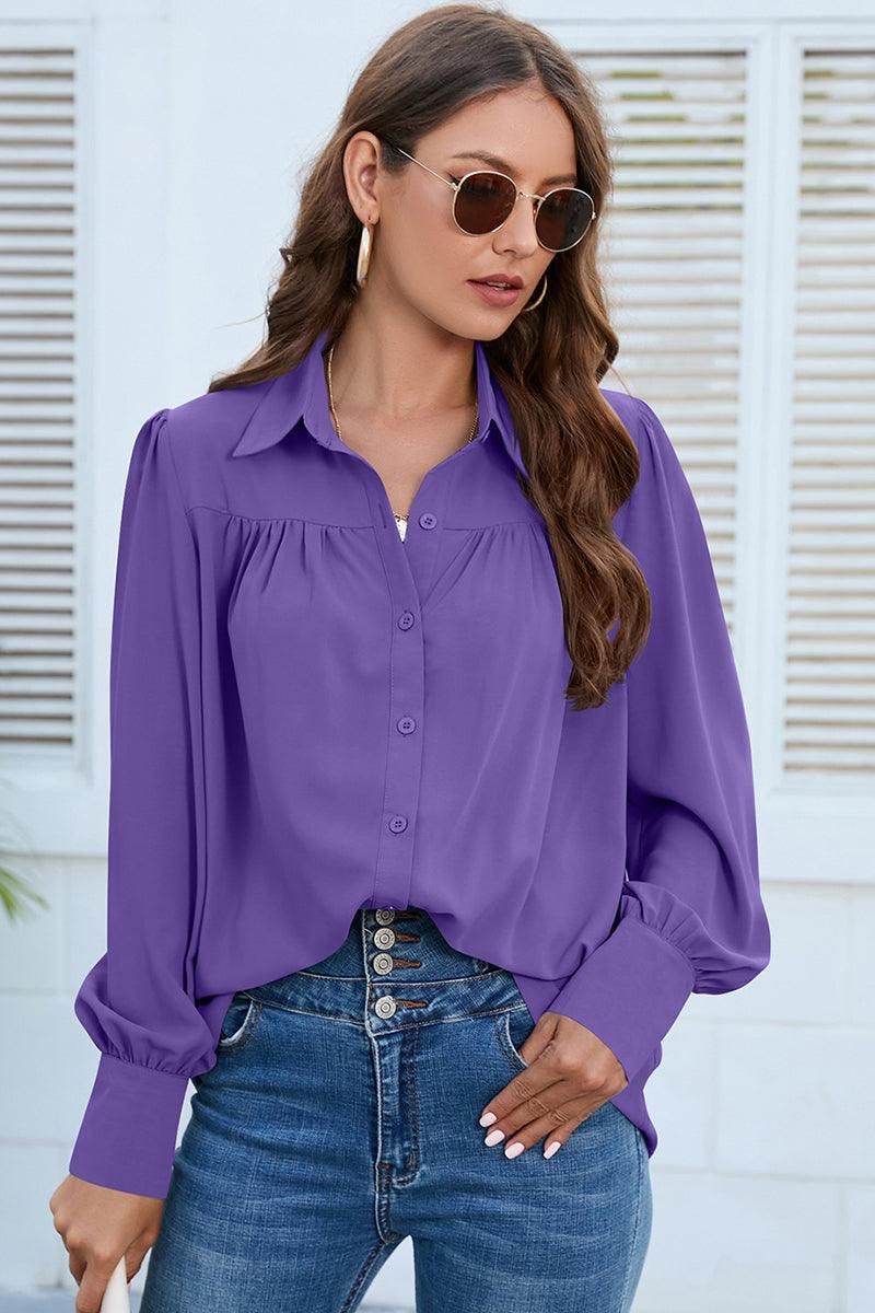 BUTTON DOWN DAILY BASIC BLOUSE - Doublju