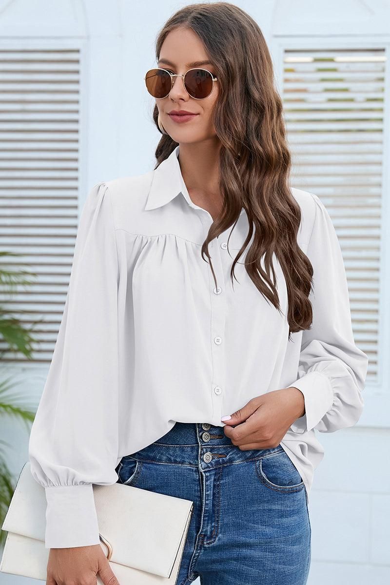 BUTTON DOWN DAILY BASIC BLOUSE - Doublju