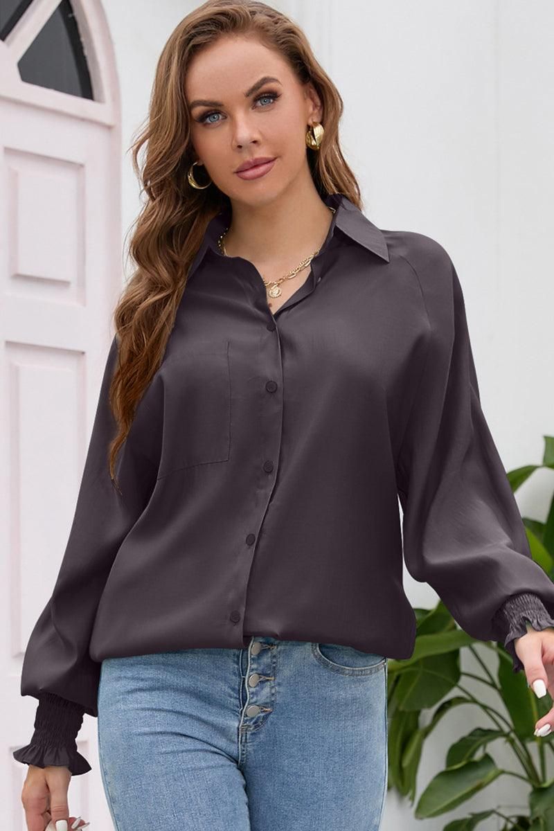 BUTTON DOWN BASIC SIMPLE DAILY BLOUSE - Doublju