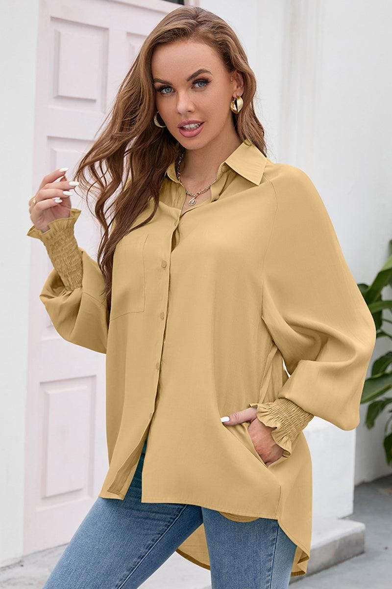 BUTTON DOWN BASIC SIMPLE DAILY BLOUSE - Doublju