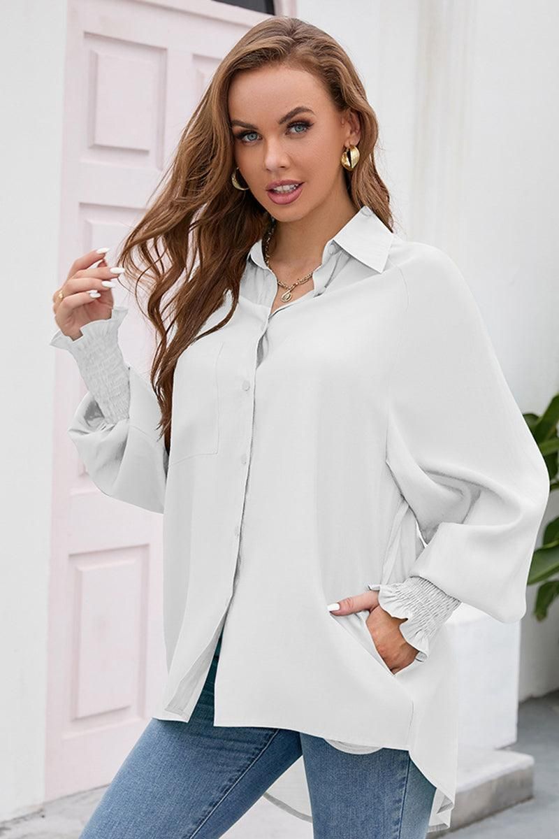 BUTTON DOWN BASIC SIMPLE DAILY BLOUSE - Doublju