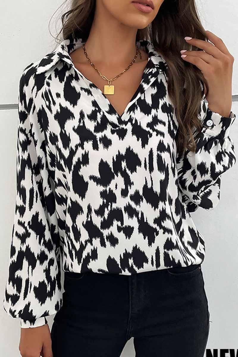 RETRO LAPEL LONG SLEEVED PRINTED SHIRT - Doublju