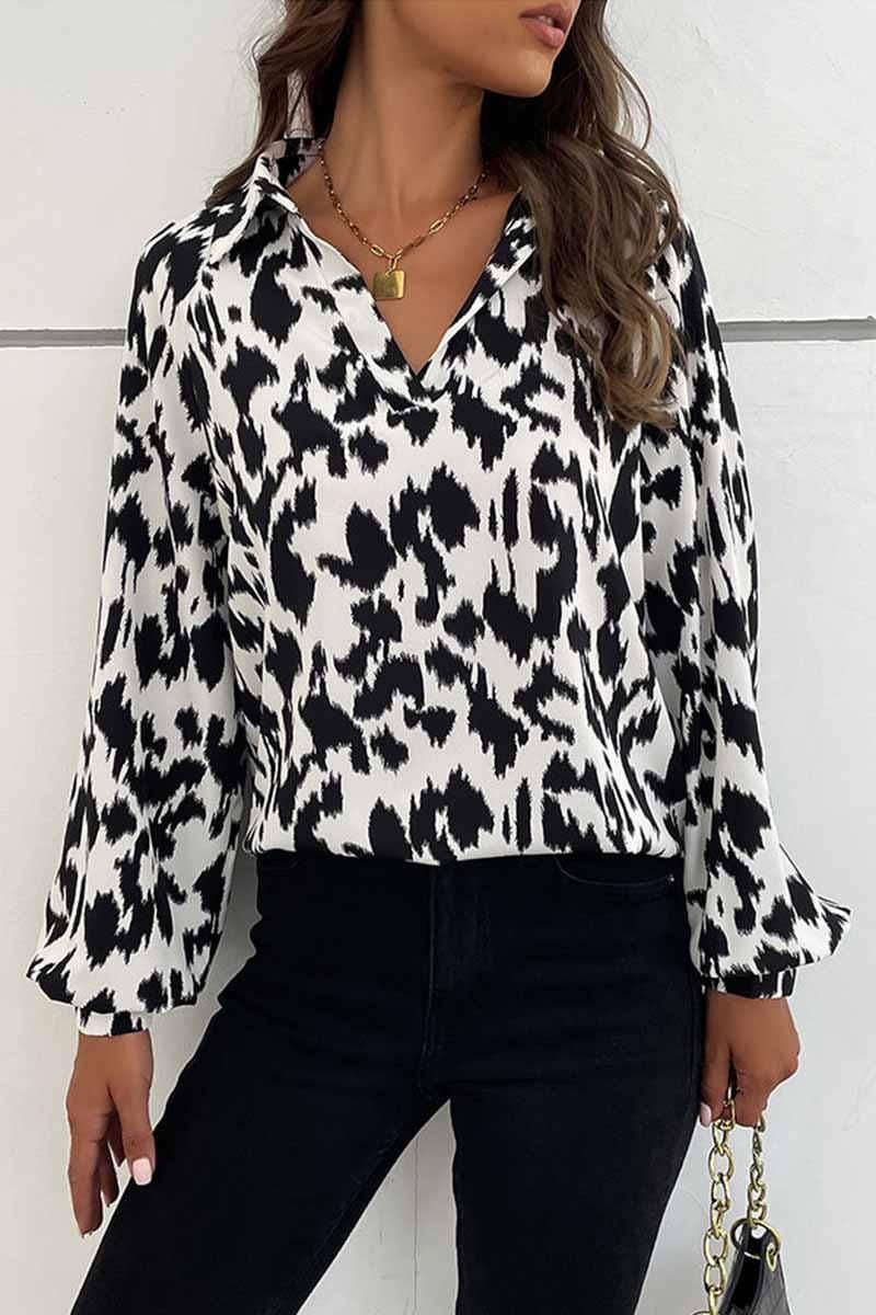 RETRO LAPEL LONG SLEEVED PRINTED SHIRT - Doublju