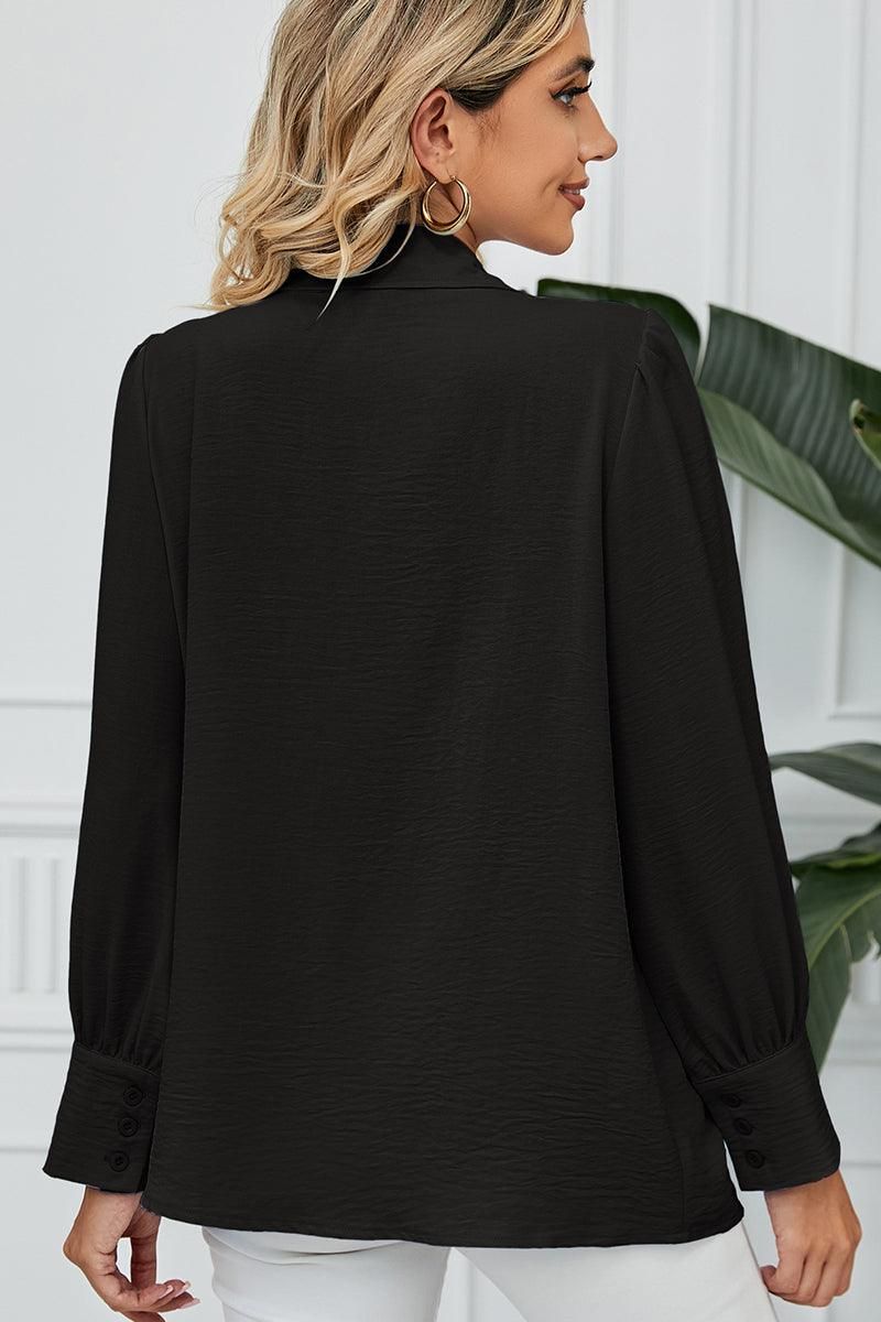 BUTTON DOWN LONG SLEEVE CHIFFON BLOUSE SHIRTS - Doublju