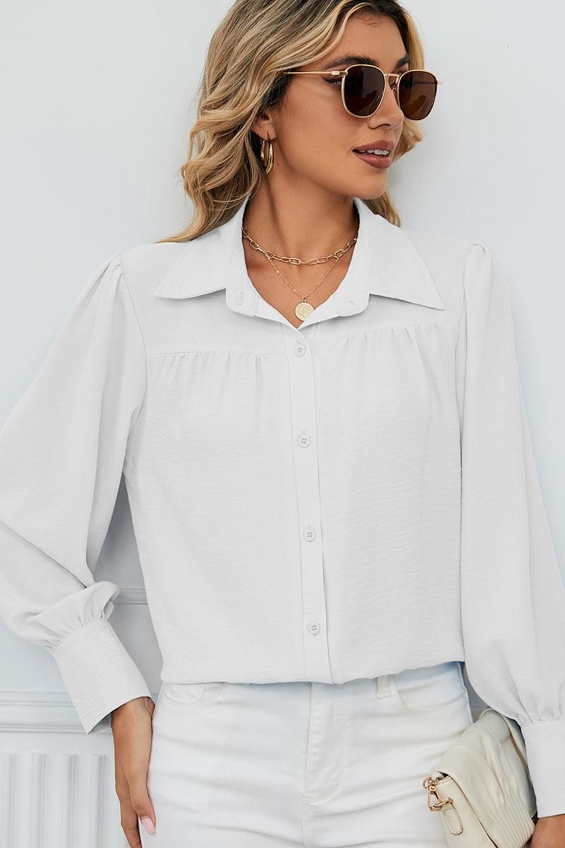 BUTTON DOWN LONG SLEEVE CHIFFON BLOUSE SHIRTS - Doublju