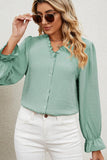 LACE V NECK LONG SLEEVES CHIFFON DOT BLOUSE - Doublju