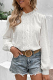 RUFFLED LACE HIGH NECK LONG SLEEVE DOT BLOUSE - Doublju