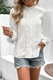 RUFFLED LACE HIGH NECK LONG SLEEVE DOT BLOUSE - Doublju