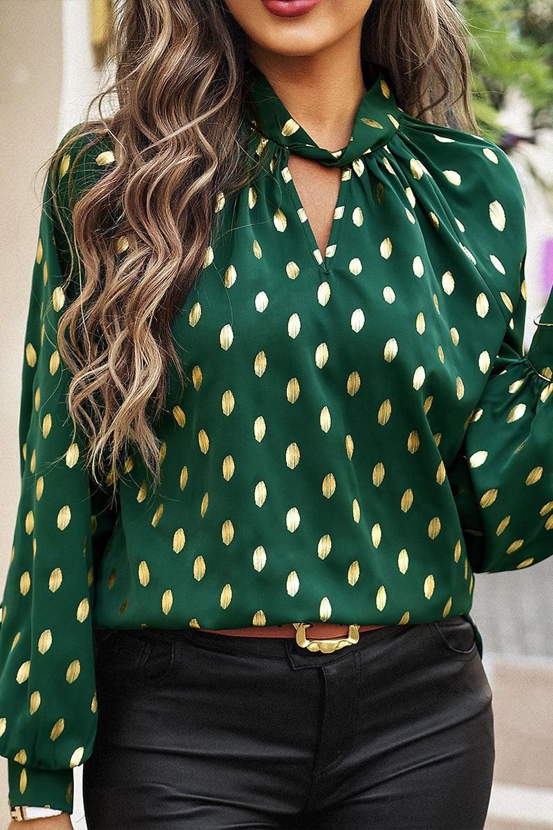 BUTTON COLLAR GOLD ROUND POINT BLOUSE - Doublju