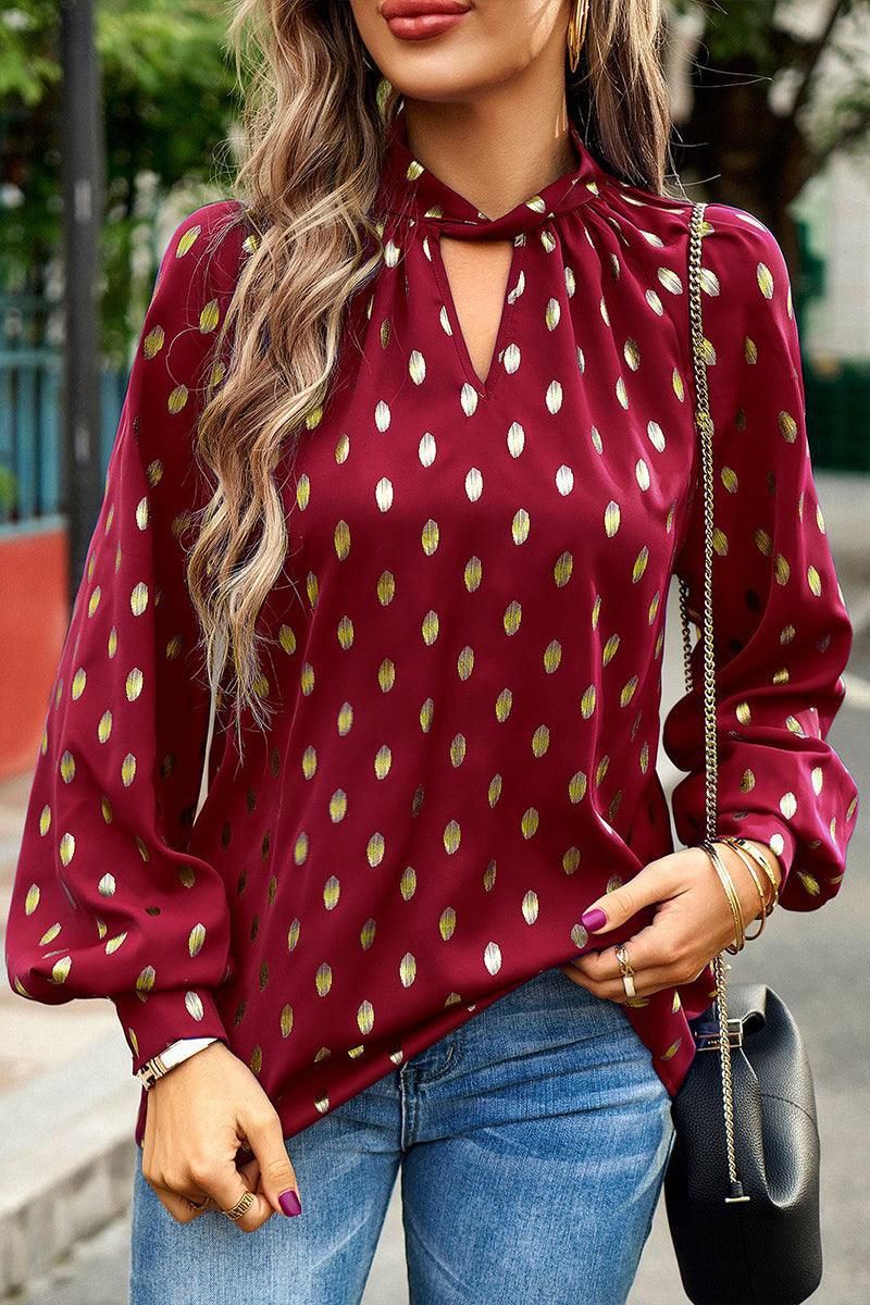 BUTTON COLLAR GOLD ROUND POINT BLOUSE - Doublju