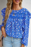 WOMEN LACE TRIM FRILL ANGEL SLEEVE FLORAL BLOUSE