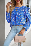 WOMEN LACE TRIM FRILL ANGEL SLEEVE FLORAL BLOUSE