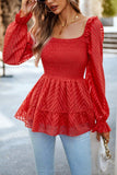 SMOCKED U NECK FRILL ANGEL SLEEVE LACE TUNIC