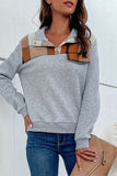 WOMEN BUTTON HIGH NECK PATCHWORK KNITTED PULLOVER