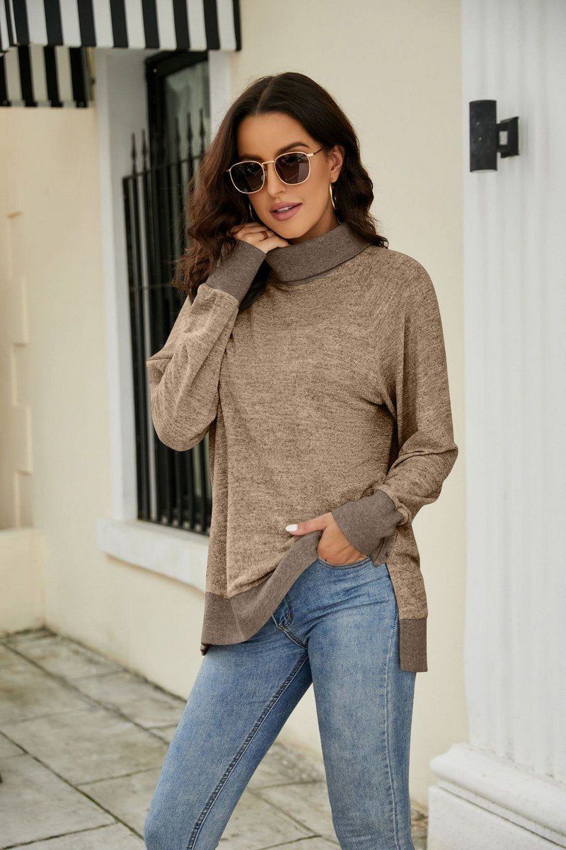 WOMEN HIGH TURTLE NECK LONG SLEEVE JUMPER TOP