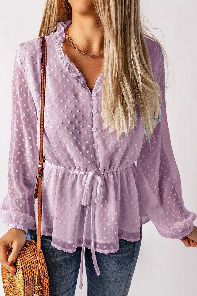 WOMEN CHIFFON SWISS DOT FLOWY TUNIC BLOUSE