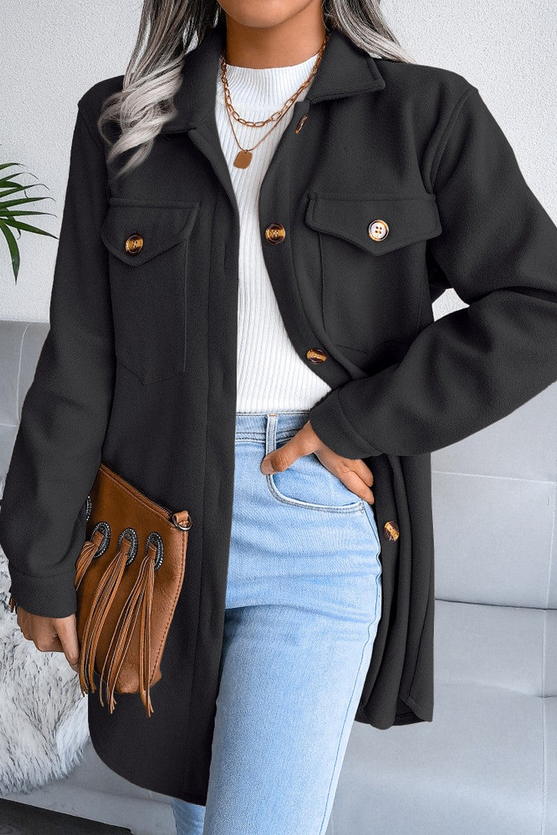 WOMEN DANDY BUTTON UP BELTED SHACKET WITH POCKETS