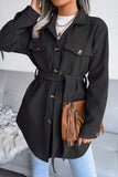 WOMEN DANDY BUTTON UP BELTED SHACKET WITH POCKETS