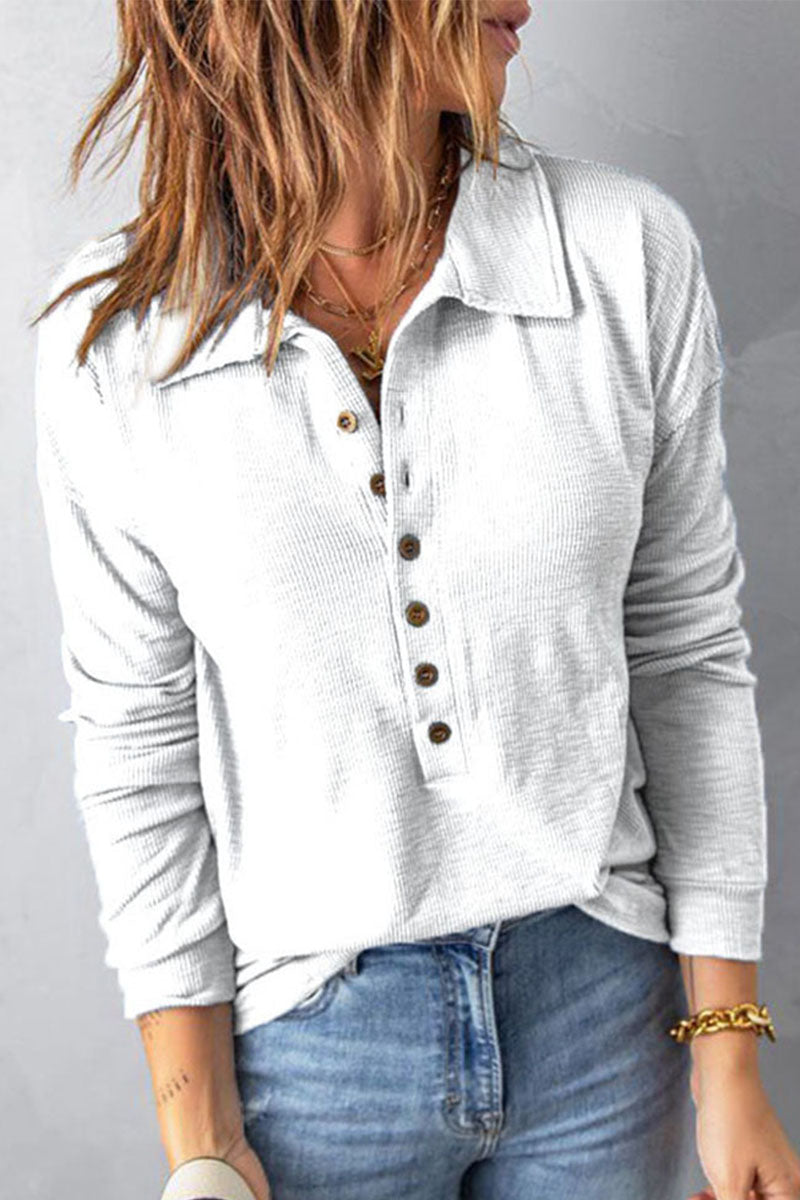 WOMEN HENLEY NECK COLLARED CASUAL LONG SLEEVE TOP