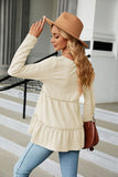 WOMEN BUTTONED NECK SHIRRED LONG SLEEVE TUNIC TOP