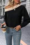 WOMEN COLOR BLOCKED HALF ONE OFF SHOULDER BLOUSE
