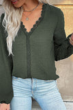 WOMEN LACE TRIM V NECK SWISS DOT DANDY BLOUSE