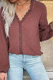 WOMEN LACE TRIM V NECK SWISS DOT DANDY BLOUSE