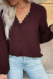 WOMEN LACE TRIM V NECK SWISS DOT DANDY BLOUSE