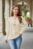 WOMEN TWISTED CABLE STITCHED HENLEY NECK BLOUSE