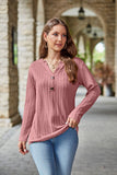 WOMEN TWISTED CABLE STITCHED HENLEY NECK BLOUSE