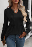 WOMEN SHIRRED SMOKING CUFF LONG SLEEVE BLOUSE