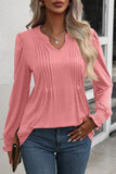 WOMEN SHIRRED SMOKING CUFF LONG SLEEVE BLOUSE