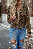 WOMEN V HENLEY NECK LEOPARD ANIMAL PRINT T SHIRT