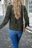 WOMEN V HENLEY NECK LEOPARD ANIMAL PRINT T SHIRT
