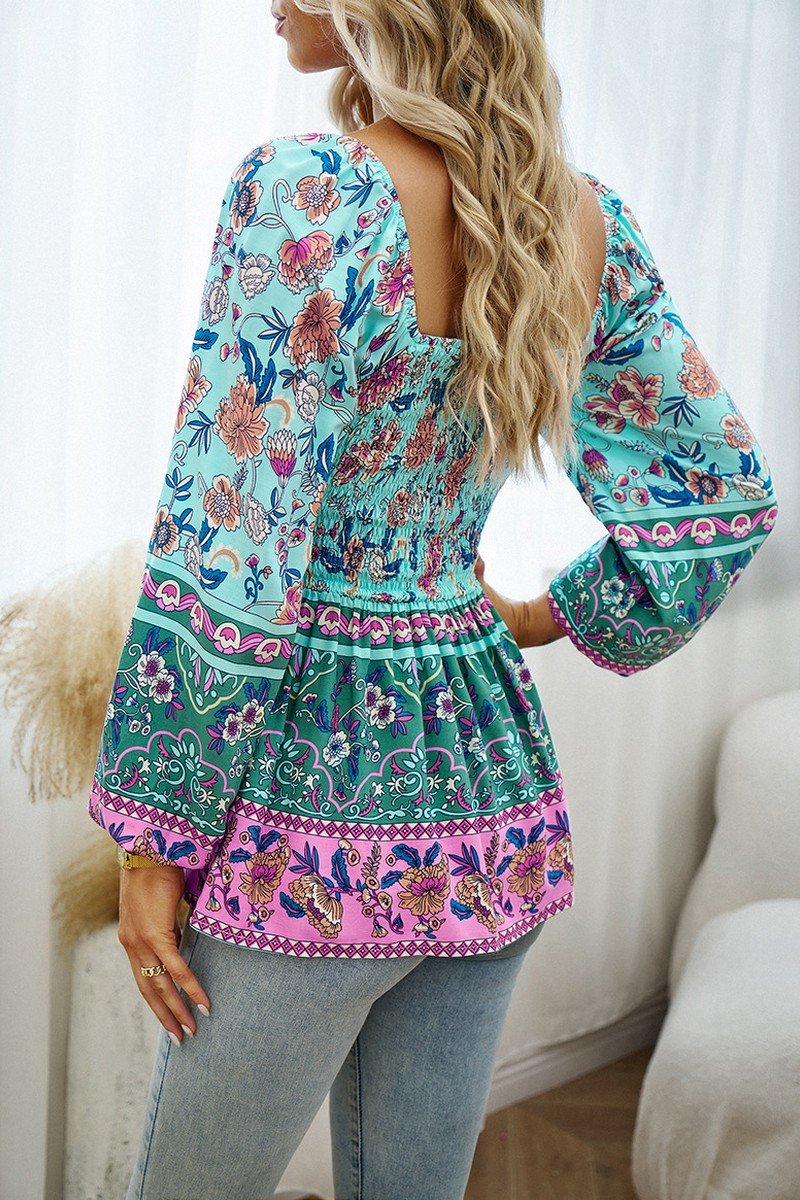 WOMEN BOHEMIAN SQUARE NECK TUNIC LENGTH DRESS