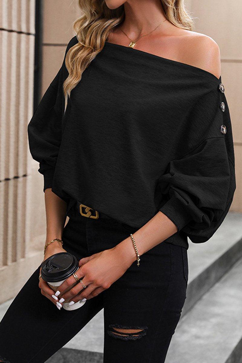 WOMEN ONE OFF SHOULDER LOOSE FIT SWEATSHIRT