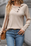 WOMEN BUTTON COLLARED LONG SLEEVE CASUAL T SHIRT