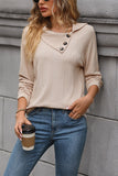 WOMEN BUTTON COLLARED LONG SLEEVE CASUAL T SHIRT